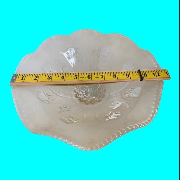 Jeanette Glass Ceiling Light Fixture IRIS HERRINGBONE Frosted Ruffled Shade 12” - Picture 8 of 13